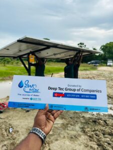 Technicians installing a solar pump system donated by Diya Saviya Powered By Deep Tec Group of Companies for a solar water pump project in Galgamuwa.