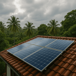 Solar panels generating electricity on a cloudy day in Sri Lanka